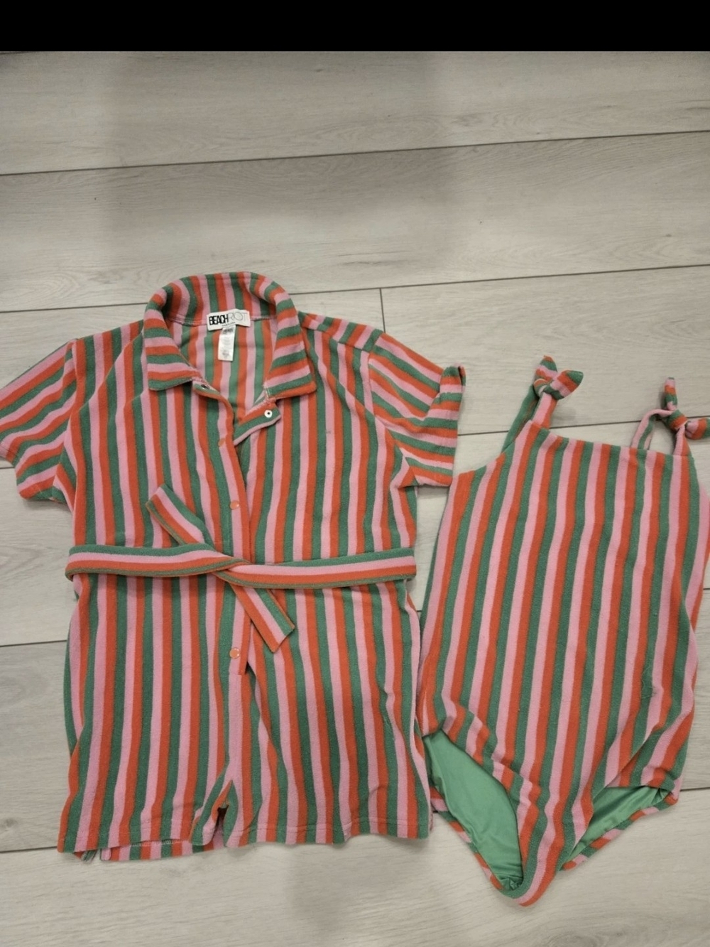 Beach Riot Striped Set in Coral, Pink & Green